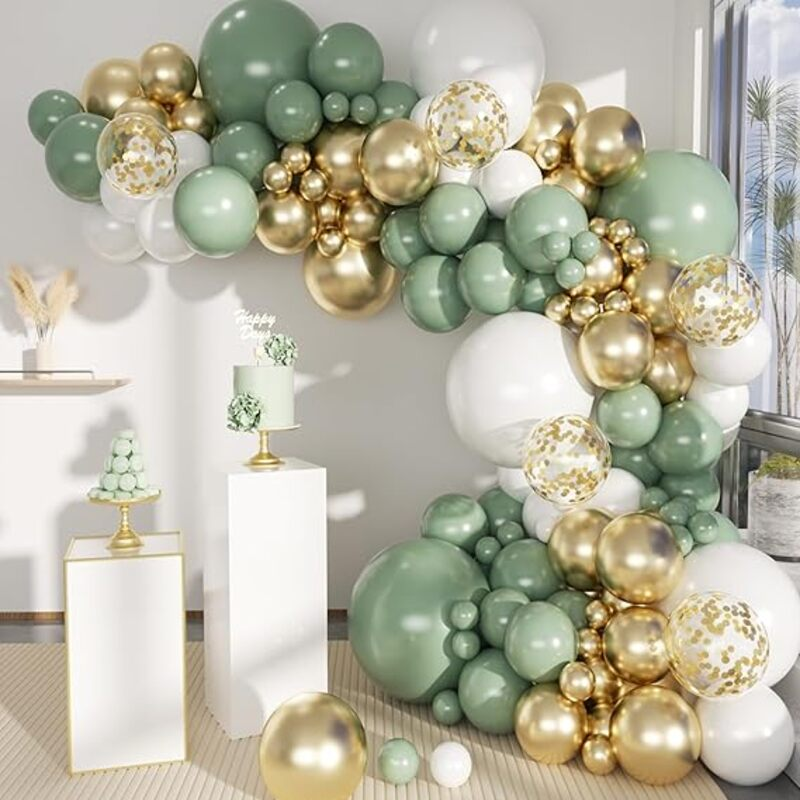 MEBAY Sage Green White Gold Balloon Garland Arch Kit, 146Pcs
