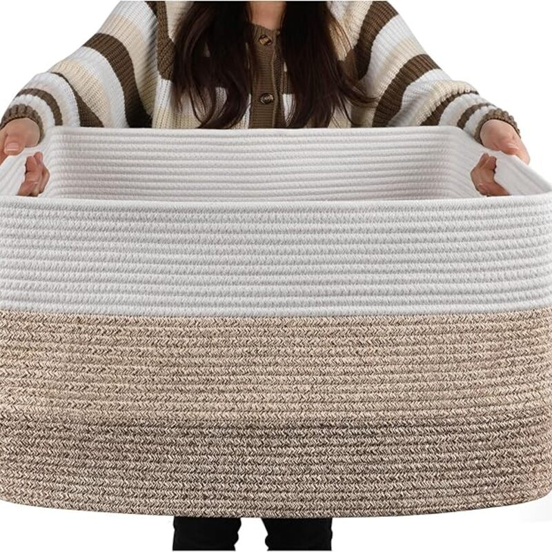 OIAHOMY Large Blanket Basket, 22”x17”x12” Rectangle Woven
