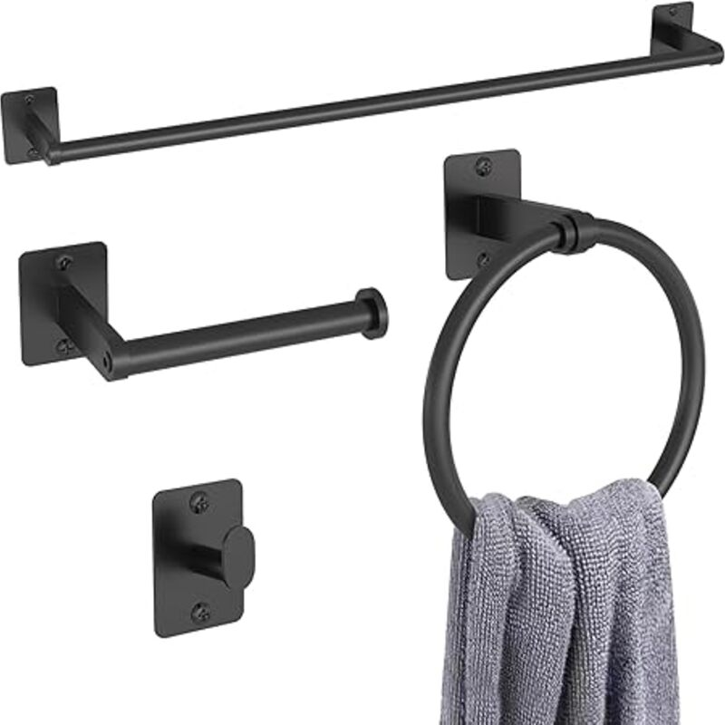Matte Black Bathroom Accessories Set, KLJKPA 4 Pieces