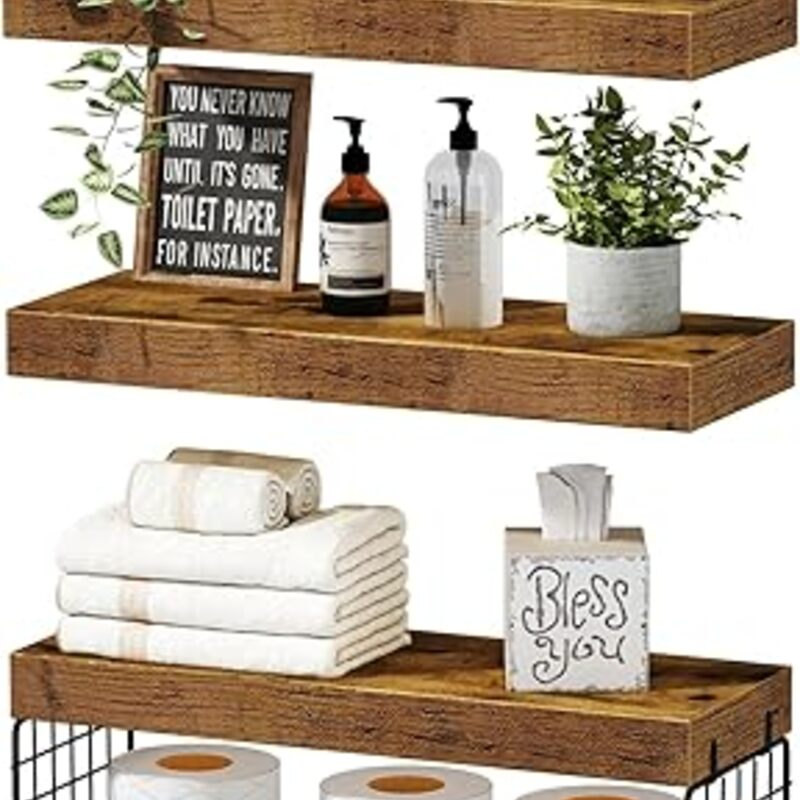 QEEIG Bathroom Shelves Over Toilet - Wall Mounted Floating