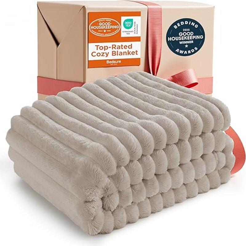 Bedsure GentleSoft Beige Throw Blanket for Couch - Cozy Soft