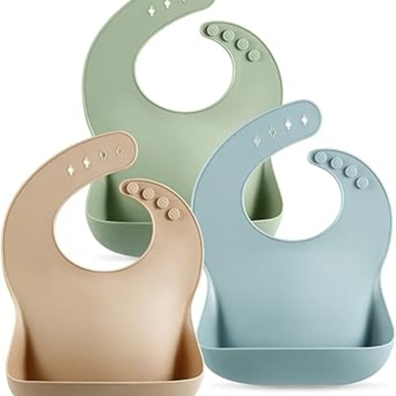 PandaEar Set of 3 Silicone Baby Bibs Waterproof, Soft,