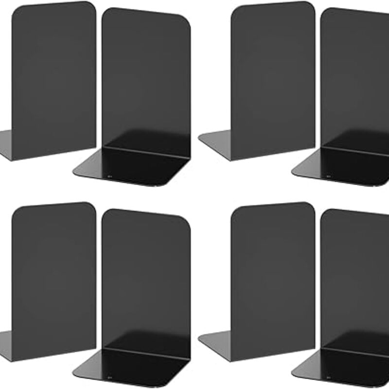 VFINE Bookends 4 Pairs, Black Metal Book Ends, Bookends