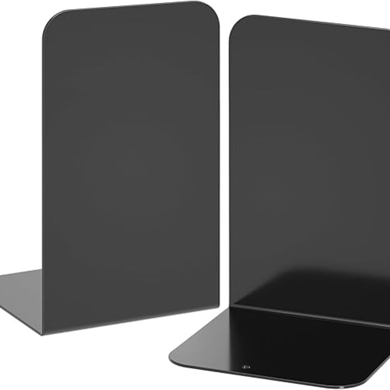 VFINE Bookends 1 Pair, Black Metal Book Ends, Heavy Bookends