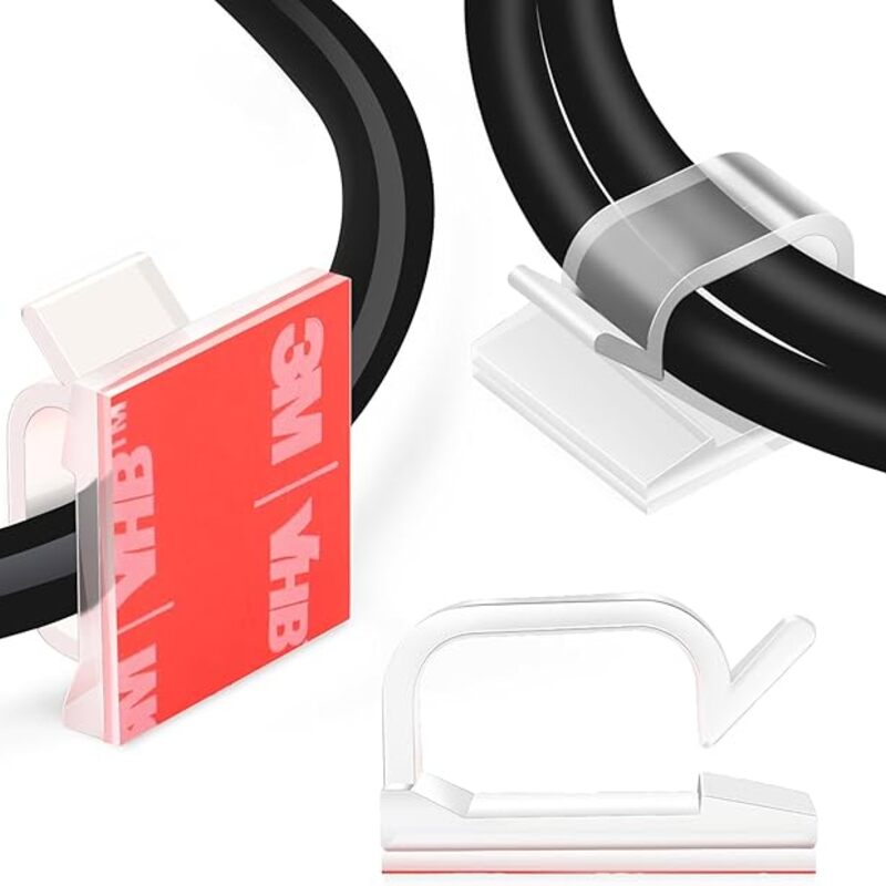 60 PCS XHF 5/8” Adhesive Cable Wire Clips Clear, Outdoor