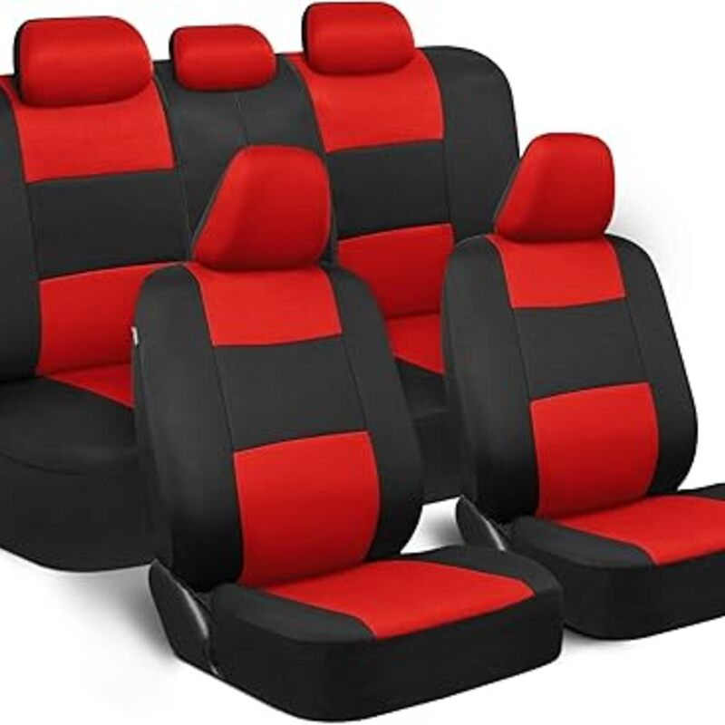 BDK PolyPro Car Seat Covers Full Set in Red on Black – Front