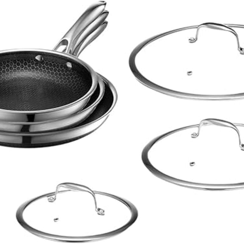 HexClad Hybrid Nonstick 6-Piece Fry Pan Set, 8, 10,