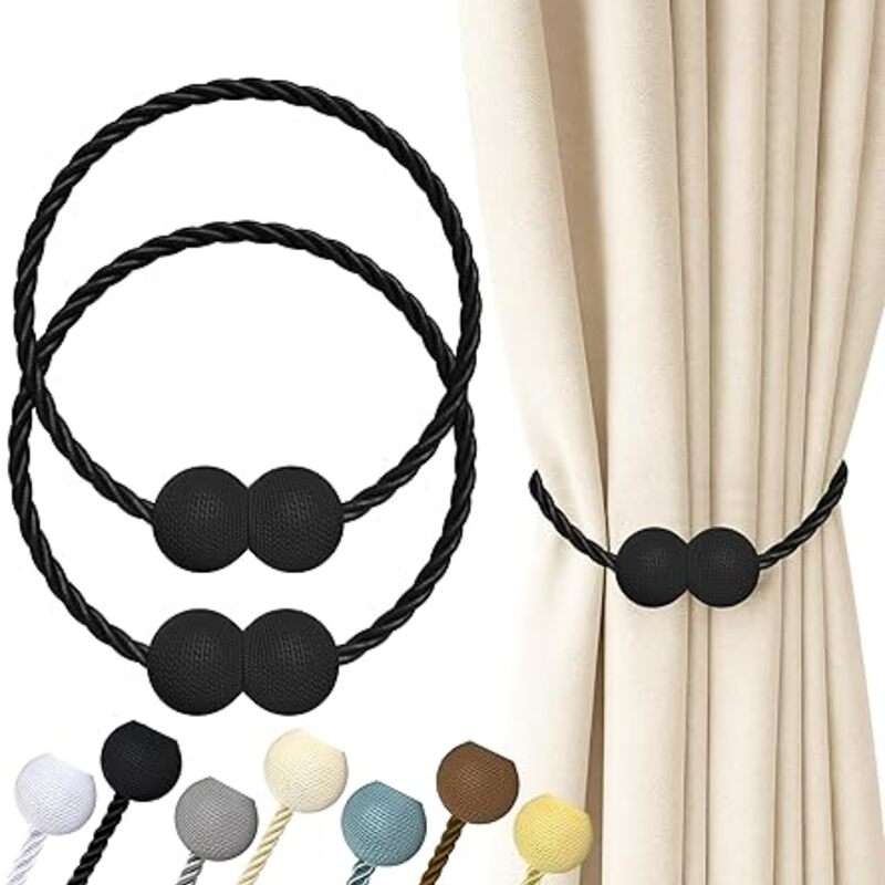 Hion Magnetic Curtain Tiebacks Black 2pcs, Curtain