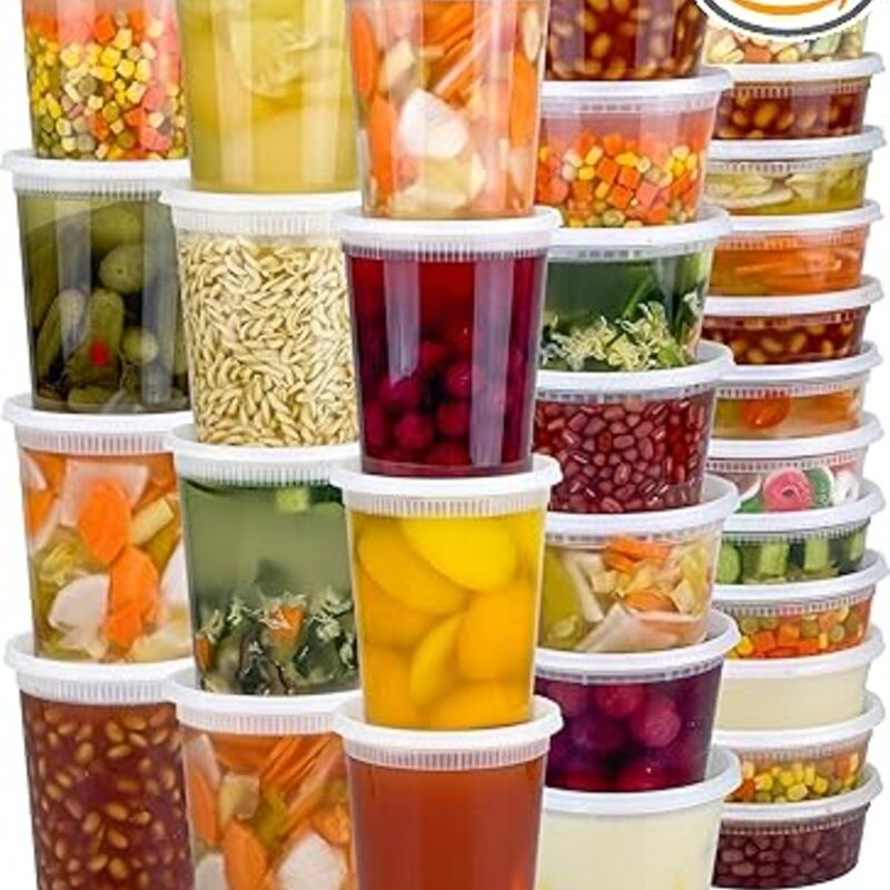 60 Sets (120-Piece) Deli Containers with Lids, 32/16/8 oz