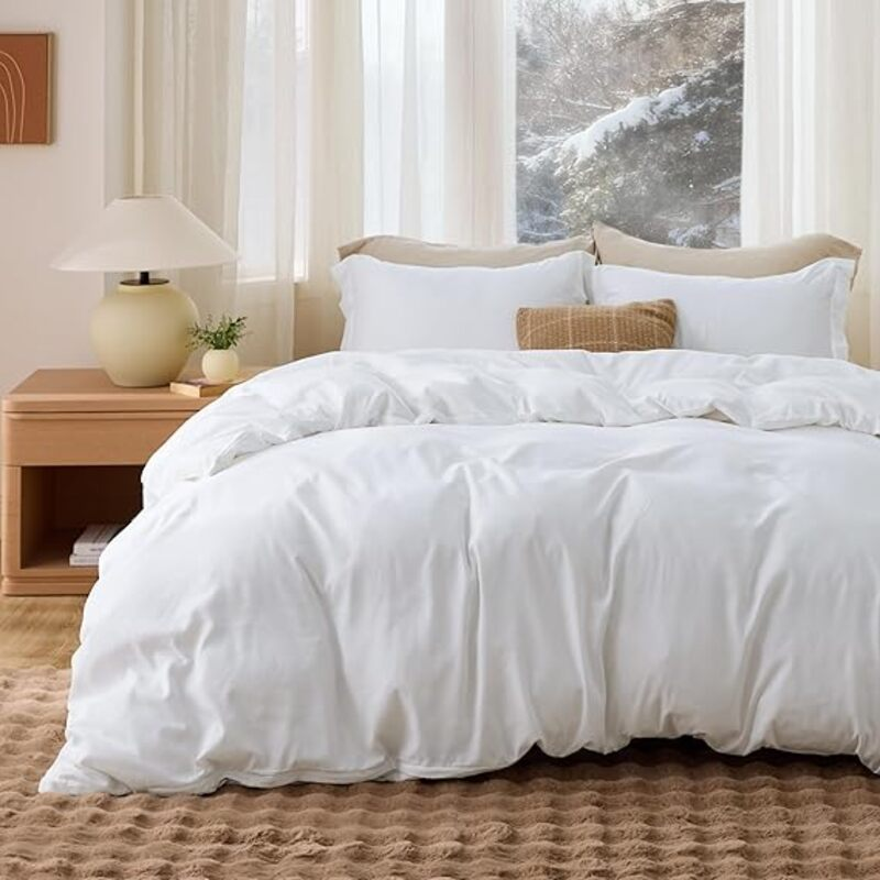 Bedsure White Duvet Cover Queen Size - Soft Double Brushed