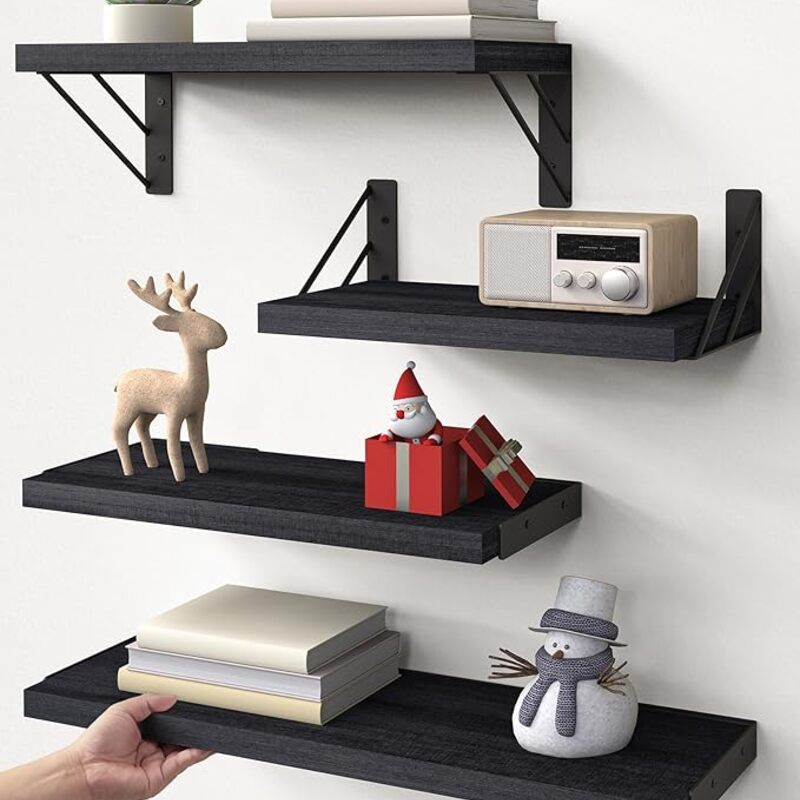 BAYKA Wall Mounted Floating Shelves, Wood Floating Wall