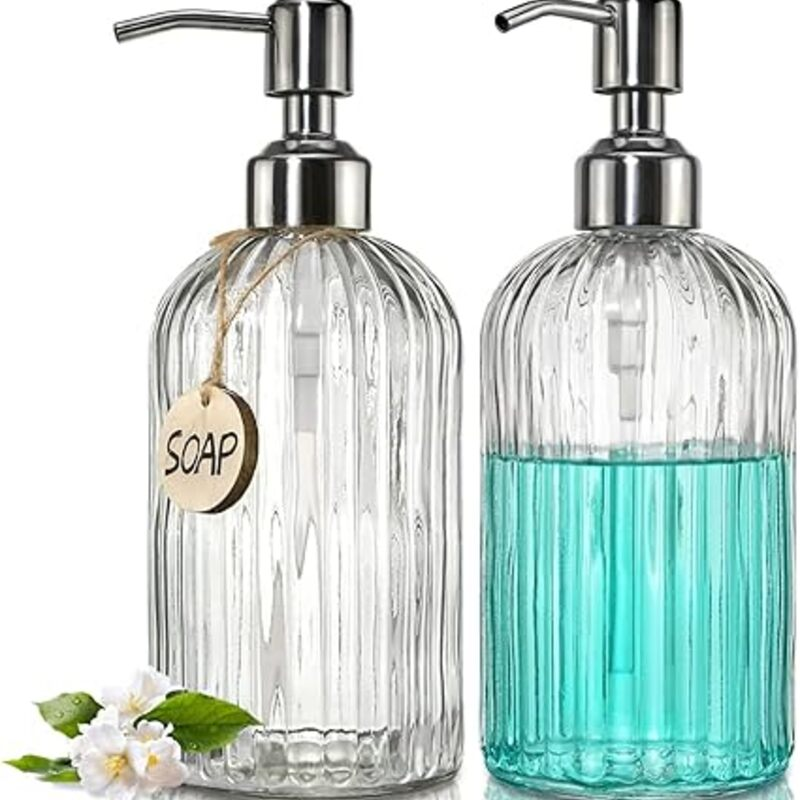 JASAI 2PACK 18 Oz Glass Soap Dispenser with Rust Proof