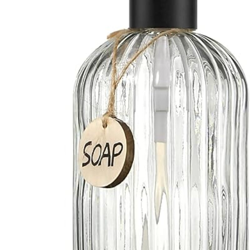 JASAI 18Oz Simple Glass Soap Dispenser with Black Rust Proof