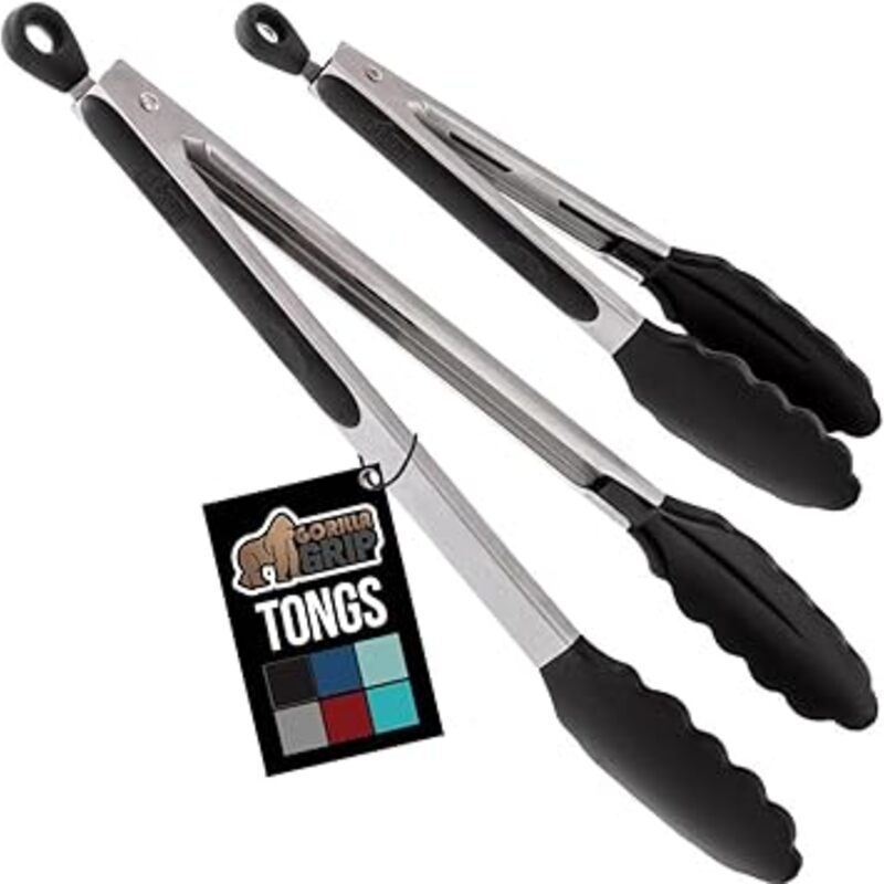 GORILLA GRIP Stainless Steel Heat Resistant Kitchen Tongs