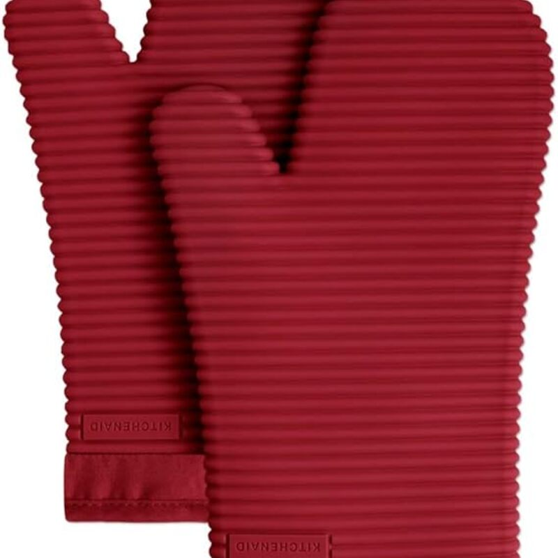 KITCHENAID Ribbed Soft Silicone Oven Mitt 2-Pack Set,