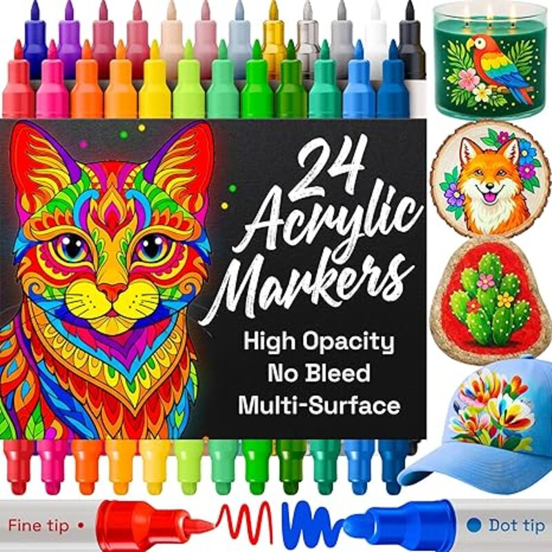 ARTISTRO 24 Acrylic Paint Markers for Rock, Fabric, Wood,