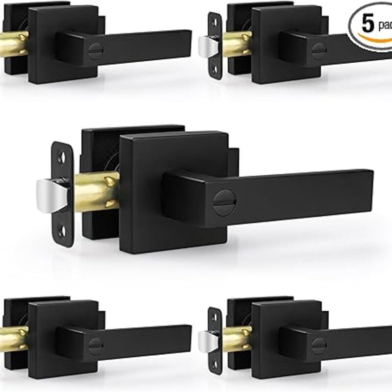 Estmoon 5 Pack Matte Black Door Handles Interior Door Knobs,