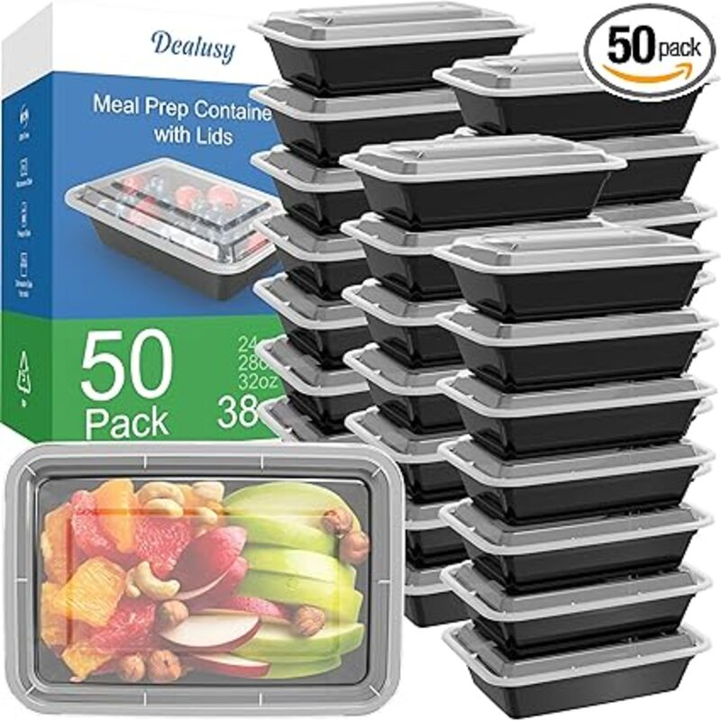 50 Pack (100-Piece) 38 oz Meal Prep Containers Reusable