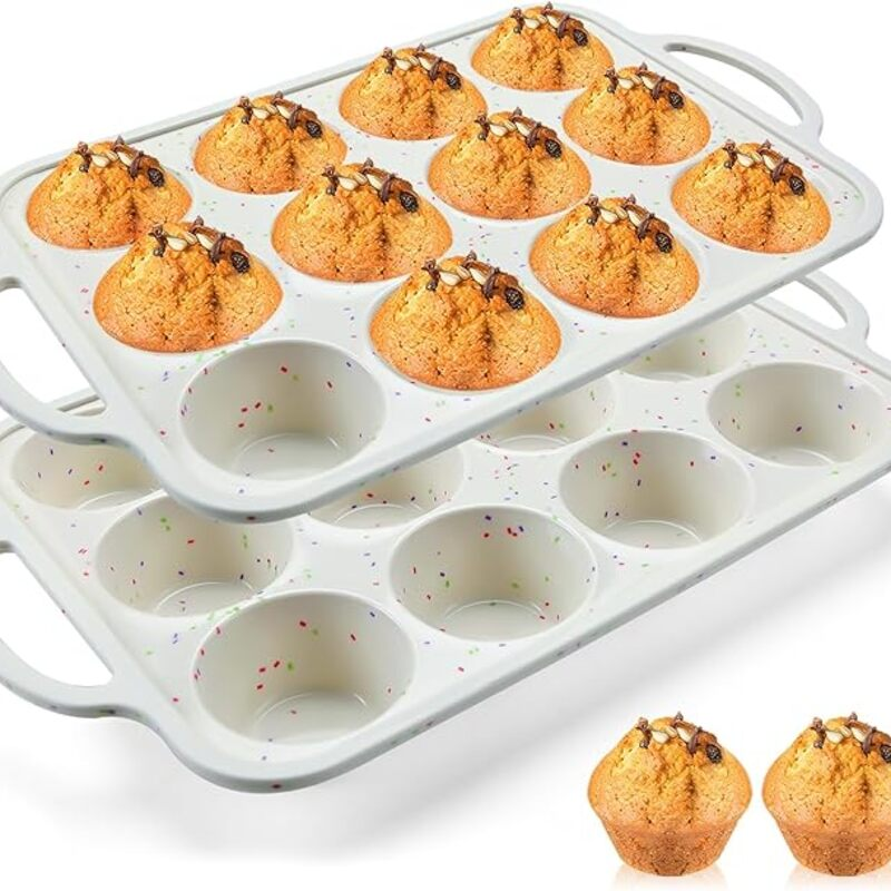 Vinino 2Pack Silicone Muffin Pan for Baking with Metal