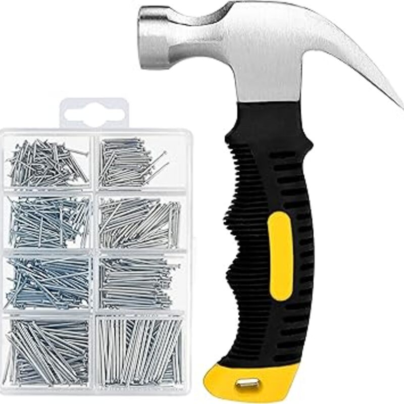 KURUI 700PCs Nails Assortment Kit & 8oz Hammer, Small Hammer