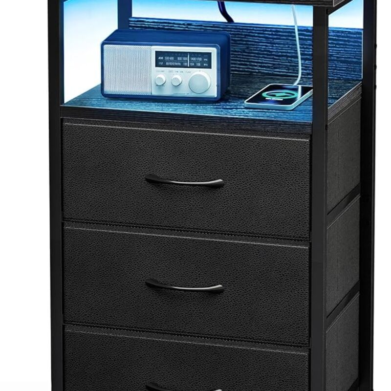 Fixwal Night Stand with Charging Station, LED Nightstand