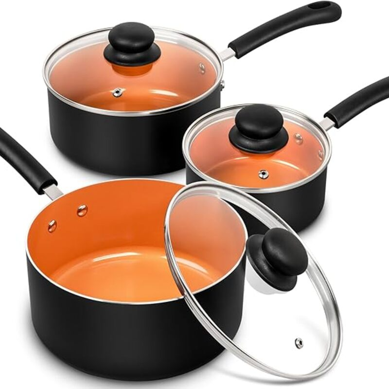 MICHELANGELO Nonstick Sauce Pan with Lid 1QT, 2QT & 3QT,