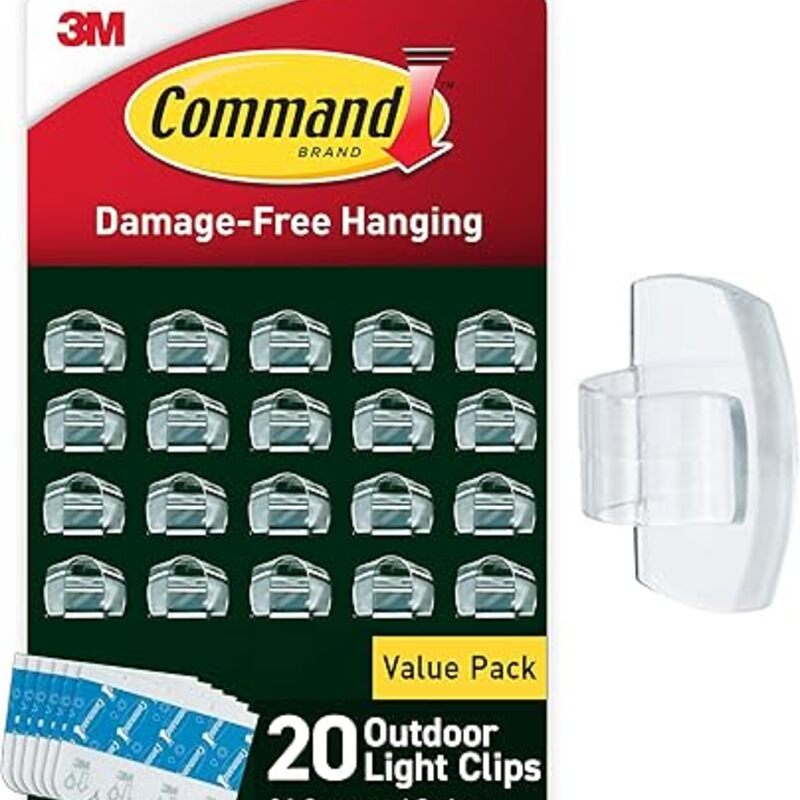 Command Outdoor Light Clips, 20 Clear Clips and 24 Strips,