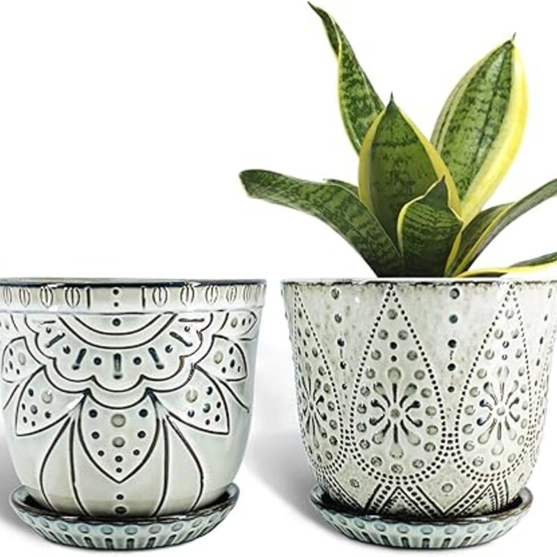 Gepege 6 Inch Beaded Ceramic Planter Set of 2