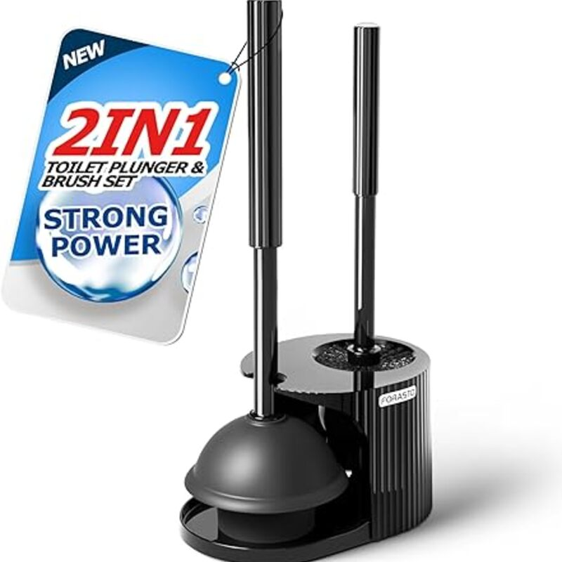 2 in 1 Toilet Plunger and Brush Set，Extended Handle