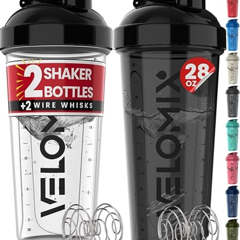 VELOMIX -2 Pack- 28 oz Protein Shaker Bottles for Protein