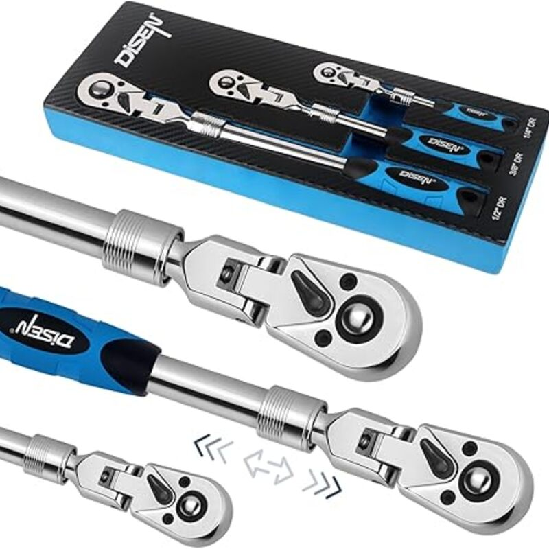 DISEN 3-Piece Extendable Flex-Head Ratchet Wrench Set