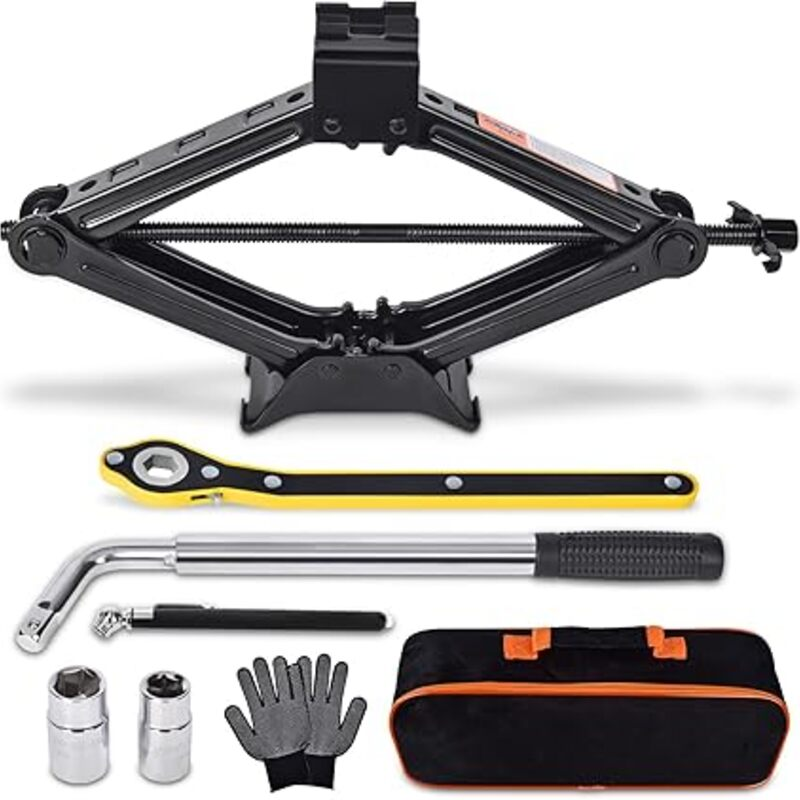 Scissor Car Jack 2 Ton (4409 lbs) Tire Changing Kit with Lug
