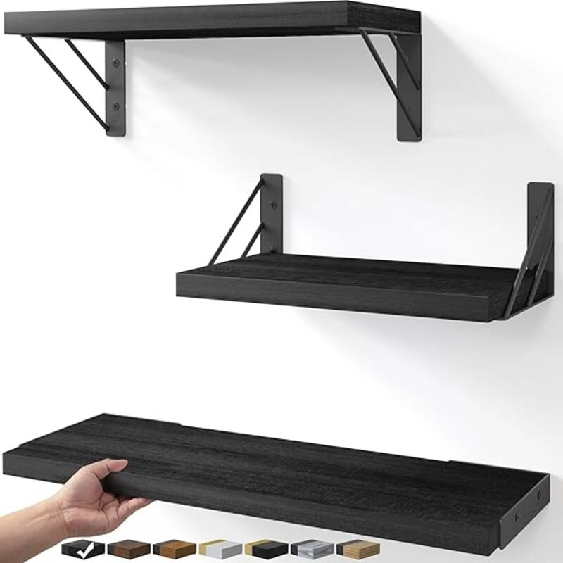 BAYKA Wall Mounted Floating Shelves, Wood Floating Wall