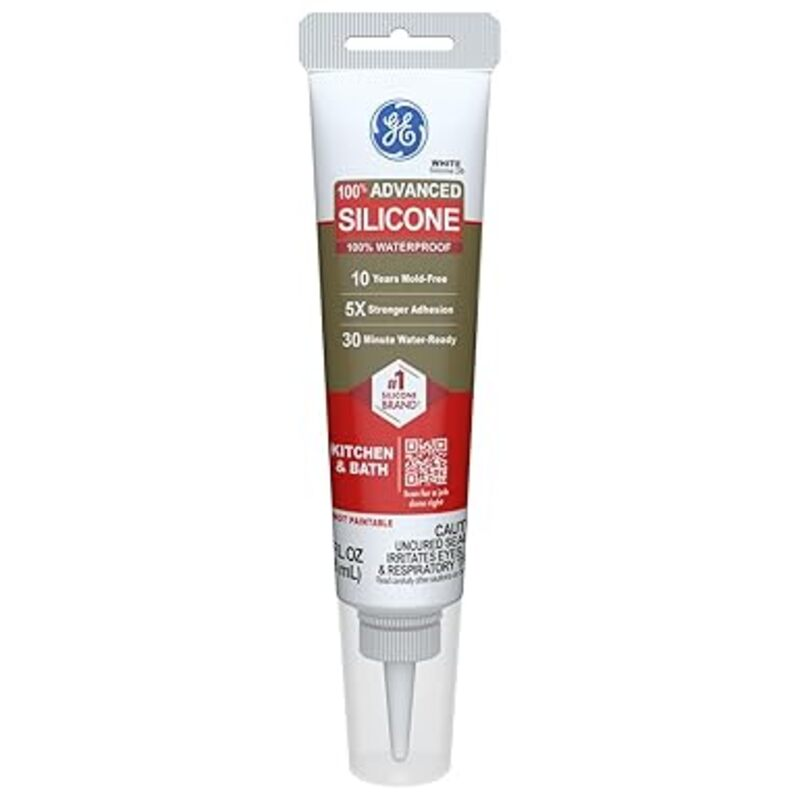 GE Advanced Silicone Caulk for Kitchen & Bathroom, White,