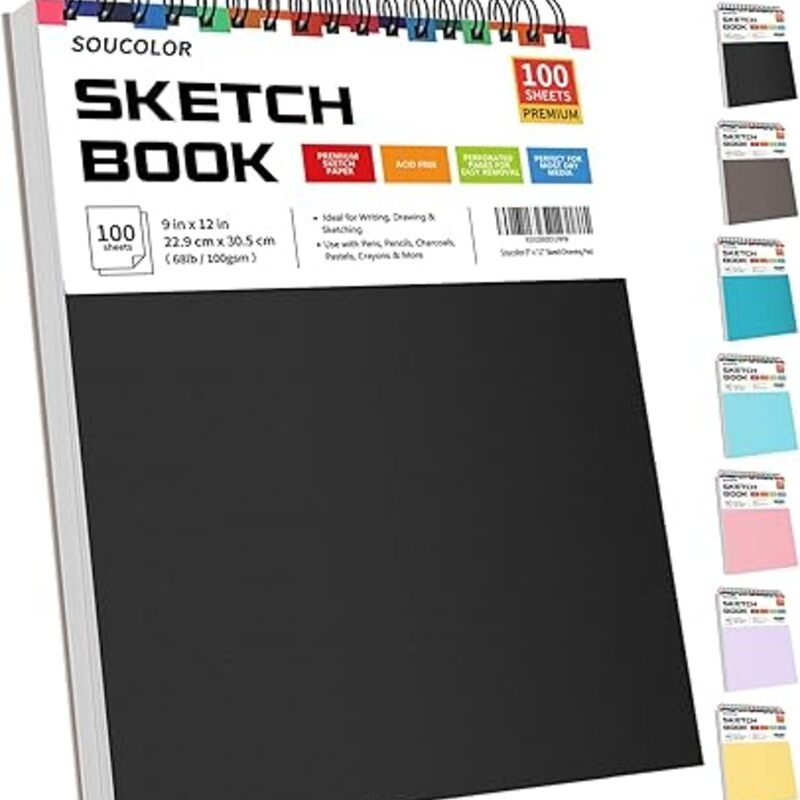Soucolor 9" x 12" Sketch Book, 100 Sheets Top Spiral Bound