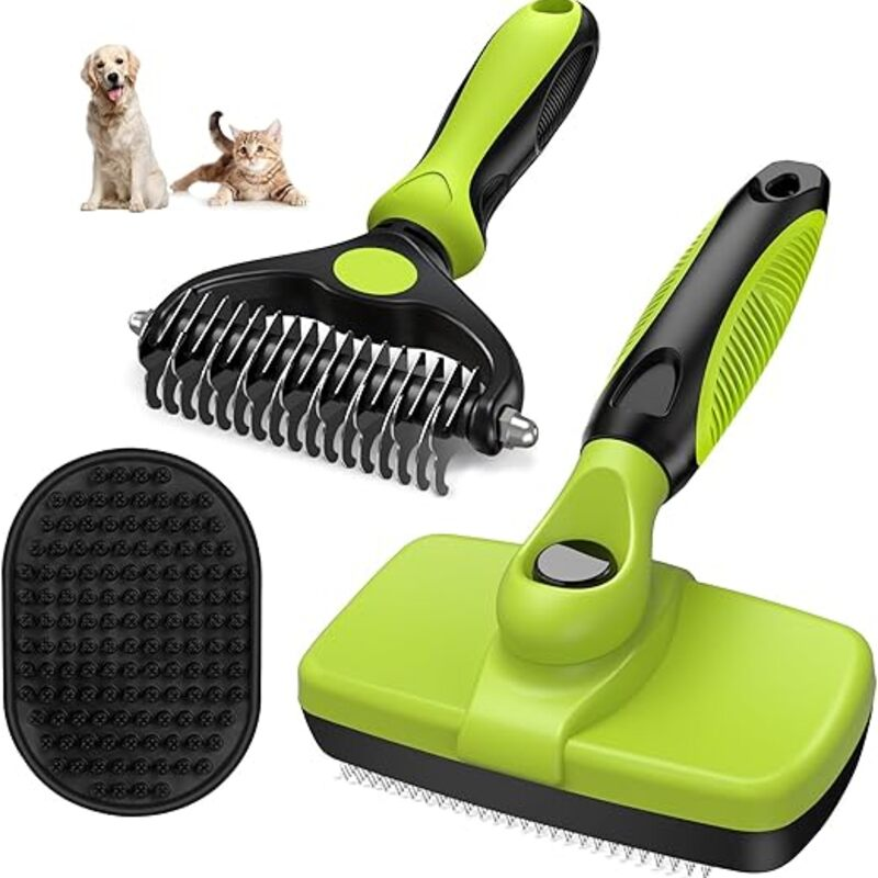 3PCS Self Cleaning Slicker Brush & Pet Grooming Rake &