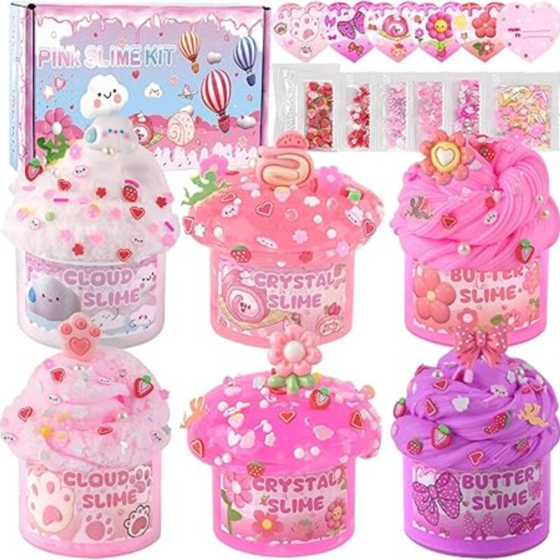 6 Pack Slimes, Pink Slime Kids, Cloud Slime kit for Girls