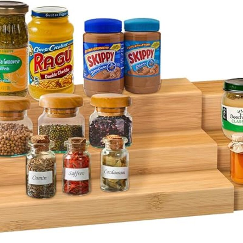 Spice Rack Kitchen Cabinet Organizer- 3 Tier Bamboo
