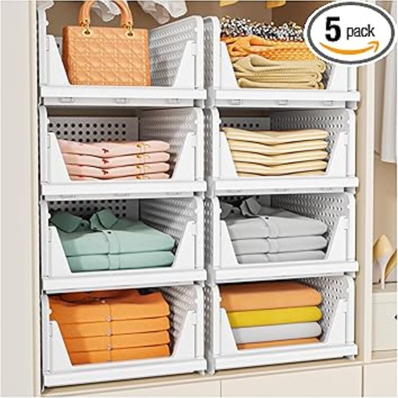 SNSLXH 5 Pack Stackable Closet Storage Basket,