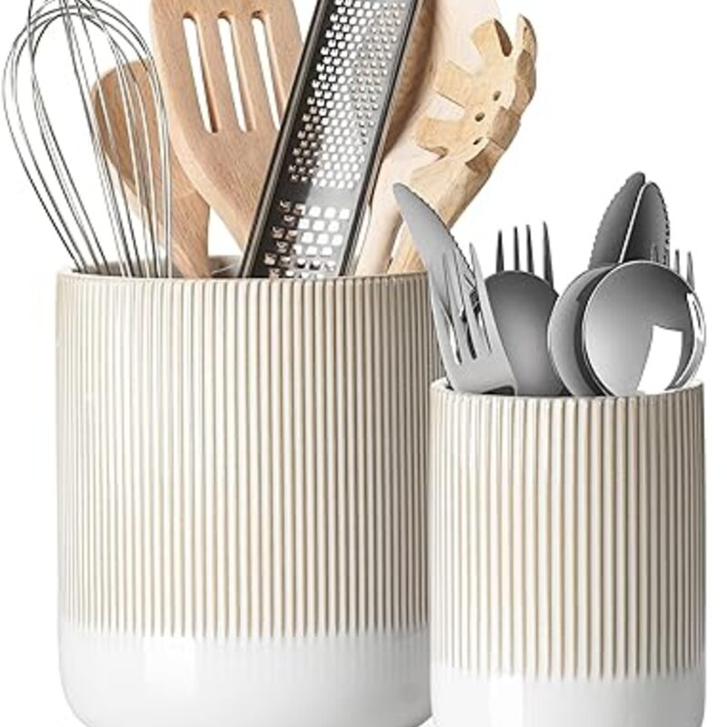 LE TAUCI Utensil Holder, 7.3"+5.4" Ceramic Kitchen Utensil