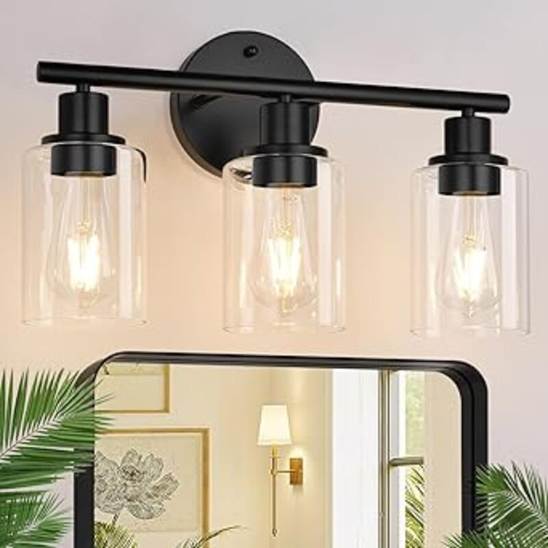 3-Light Bathroom Light Fixtures, 17.23" Black Modern