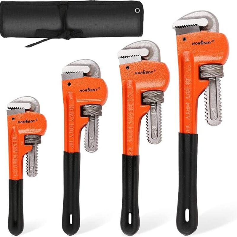 HORUSDY 4 Pack Heavy Duty Pipe Wrench Set, Adjustable 8" 10"